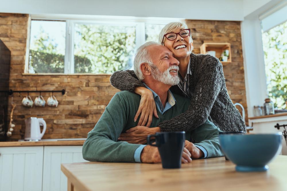 Mature,Woman,Hugging,Her,Husband
